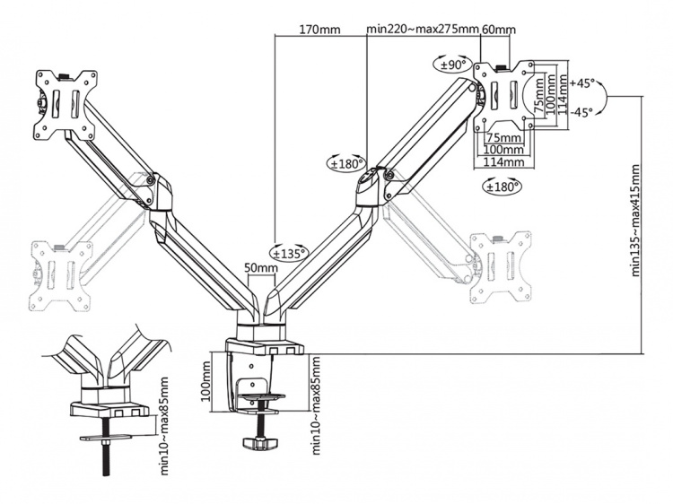 DELTACO Office 2-osainen näyttövarsi, 17 DELTACO Office 2-osainen näyttövarsi, 17
