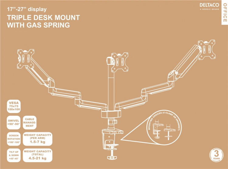 DELTACO Office 3-os. premium-näyttövarsi,17 DELTACO Office 3-os. premium-näyttövarsi,17