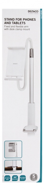 DELTACO puhelimen tai tabletin pöytäteline, valkoinen DELTACO puhelimen tai tabletin pöytäteline, valkoinen