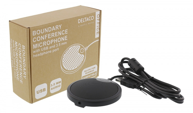 DELTACO Office levymikrofoni kokoustiloja varten, USB-A, 3,5mm, musta