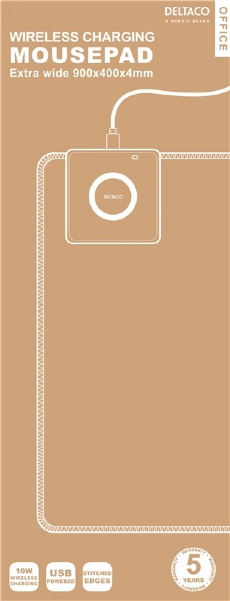 DELTACO OFFICE erikoisleveä hiirimatto, langaton pikalataus, 90x40