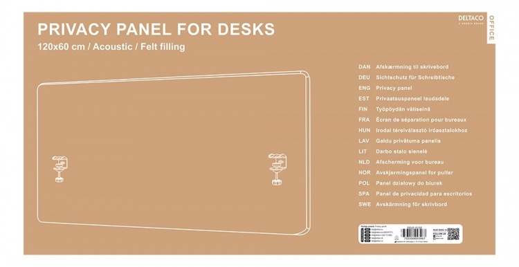 DELTACO OFFICE työpöydän väliseinä, kangaspintainen, 1200x600mm, harm.