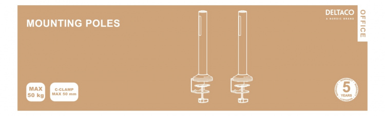 DELTACO OFFICE kiskon asennusvarsi, 2kpl, valkoinen DELTACO OFFICE kiskon asennusvarsi, 2kpl, valkoinen