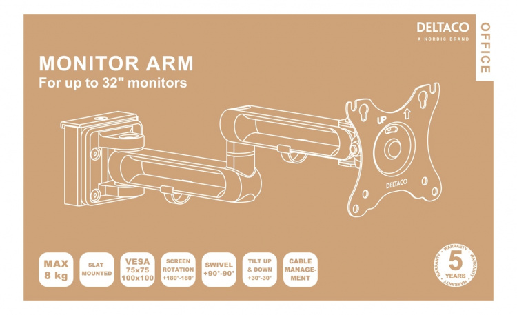 DELTACO OFFICE näytön kiinnitysvarsi, 17