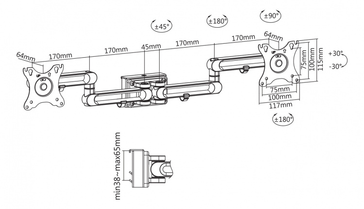 DELTACO OFFICE kahden näytön kiinnitysvarsi, 17 DELTACO OFFICE kahden näytön kiinnitysvarsi, 17