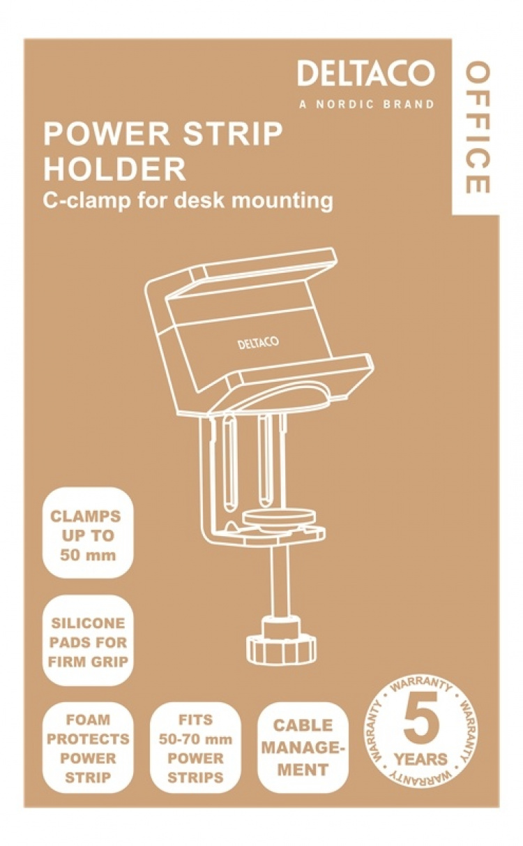 DELTACO OFFICE jatkojohdon pöytäpidike, valkoinen DELTACO OFFICE jatkojohdon pöytäpidike, valkoinen