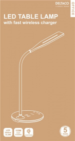 DELTACO OFFICE LED-pöytälamppu, langaton pikalataus, ajastin, valk.