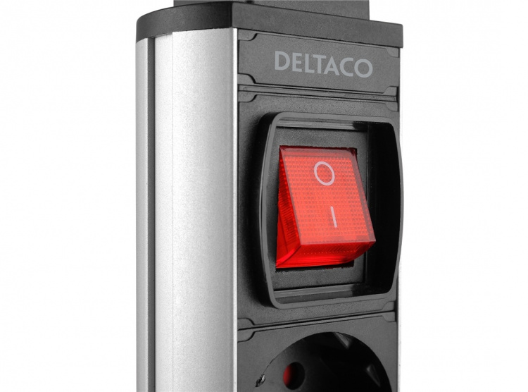 DELTACO OFFICE ylös ponnahtava pöytäjatkojohto, ylijännitesuoja, musta