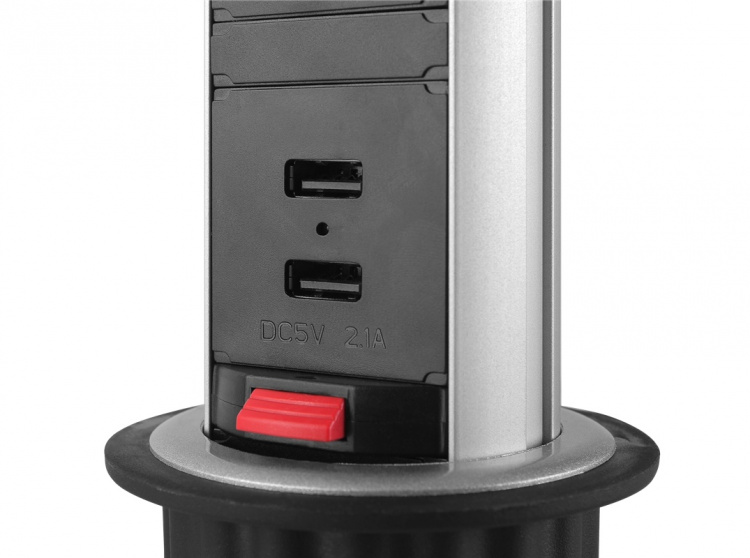 DELTACO OFFICE ylös ponnahtava pöytäjatkojohto, ylijännitesuoja, musta