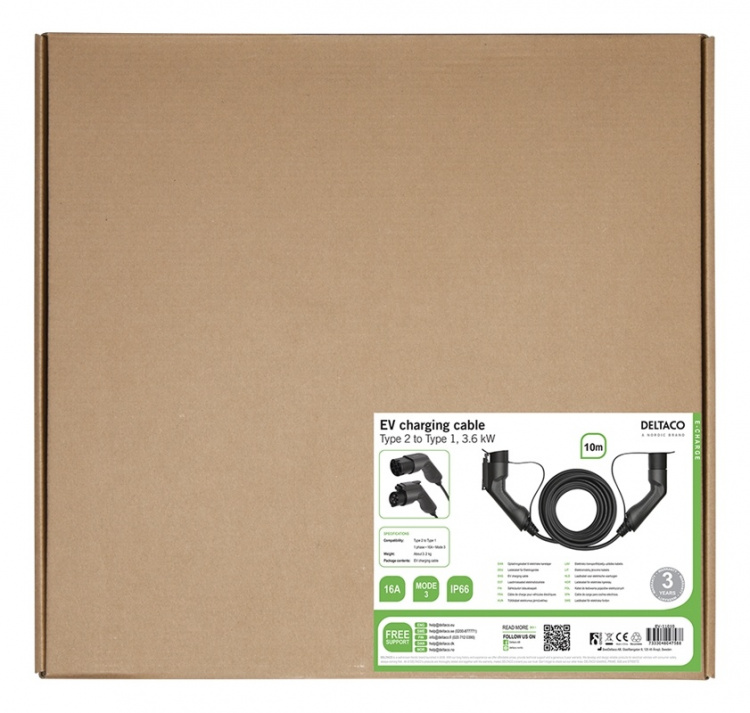 DELTACO e-Charge latauskaapeli, Type 2 - Type 1, 1-vaihe, 16A, 10m DELTACO e-Charge latauskaapeli, Type 2 - Type 1, 1-vaihe, 16A, 10m