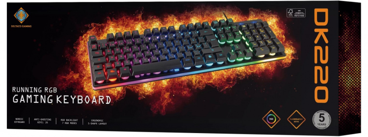 DELTACO GAMING DK220 tangentbord, membranbrytare, nordisk, RGB DELTACO GAMING DK220 tangentbord, membranbrytare, nordisk, RGB