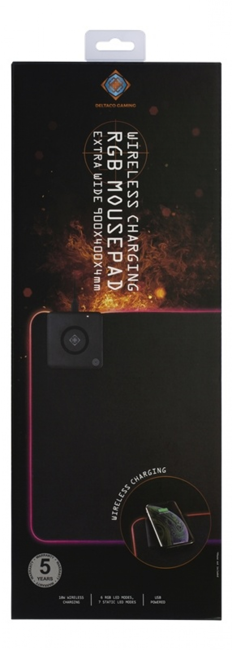 DELTACO GAMING RGB-hiirimatto, langaton pikalataus, 900x400x4mm