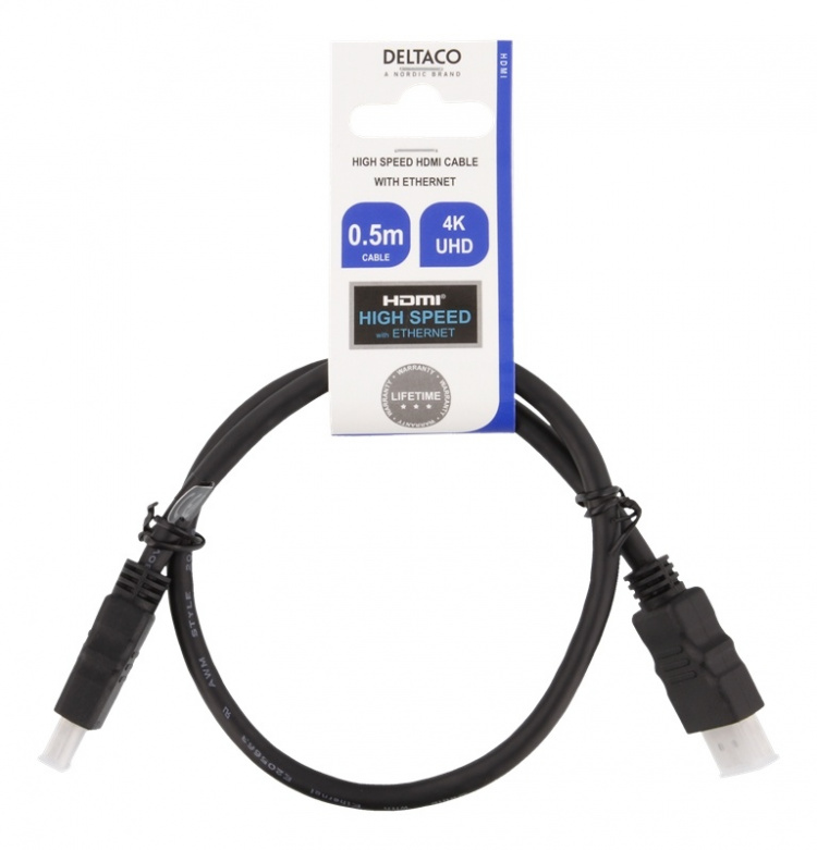 DELTACO HDMI-kaapeli, CCS, HDMI High Speed w/Ethernet, 0,5m, musta DELTACO HDMI-kaapeli, CCS, HDMI High Speed w/Ethernet, 0,5m, musta