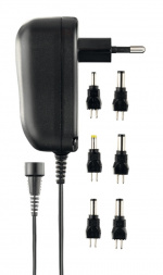 DELTACO virtasovitin, 110 - 230 V - 3 - 12 V DC, 600 mA, vaihdettavat