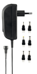 DELTACO virtasovitin, 100V-240V, 3V-12V, 1,5A, vaihdettavat liittimet