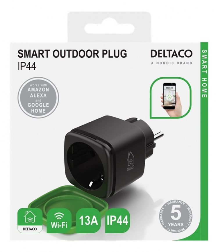 DELTACO SMART HOME IP44-älypistorasia, Wi-Fi, 1xCEE 7/3, 16A, valk. DELTACO SMART HOME IP44-älypistorasia, Wi-Fi, 1xCEE 7/3, 16A, valk.