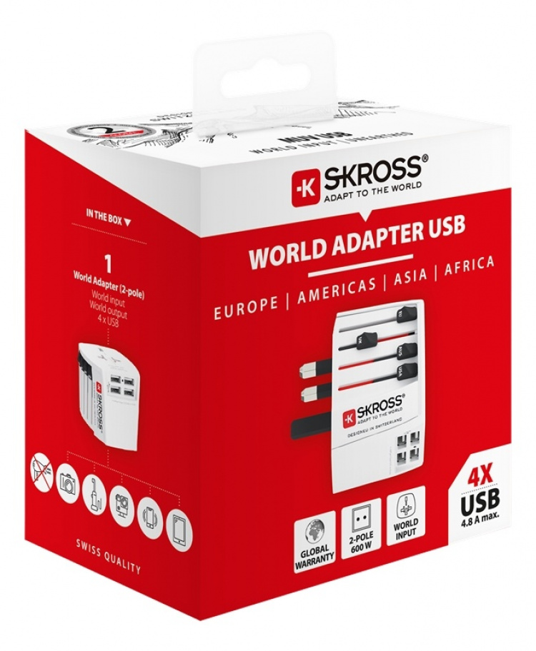 SKROSS MUV USB 4xA, 2-pole travel adapter with 4x USB-A ports