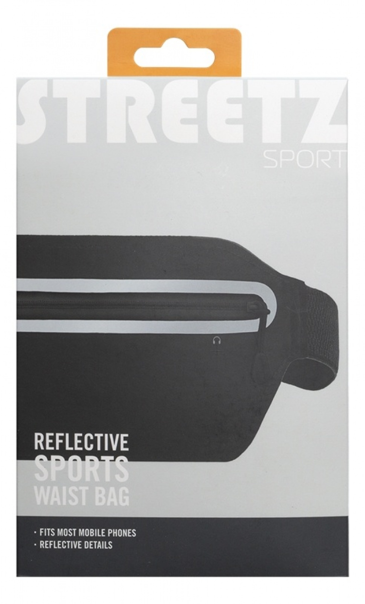 STREETZ Sport waist bag, reflective, fits most mobile phones, black