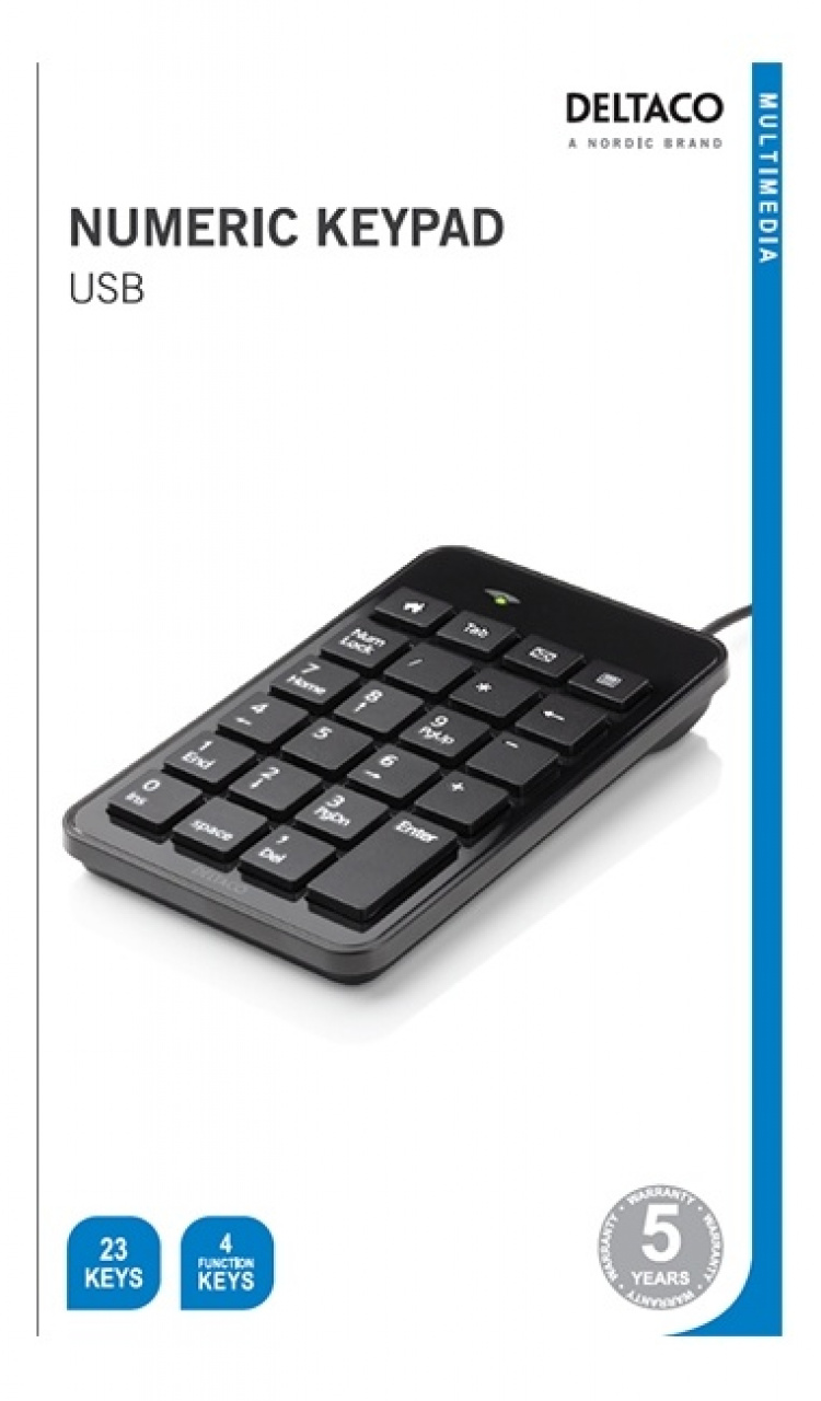 DELTACO USB-numeronäppäimistö, 23 painiketta, 4 pikanäppäintä, musta DELTACO USB-numeronäppäimistö, 23 painiketta, 4 pikanäppäintä, musta