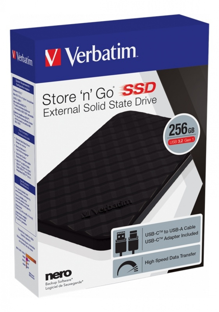 Verbatim Store \'n\' Go portable SSD USB 3.2 Gen1 256GB Black USB-C
