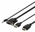 DELTACO sovitin VGA/ääni - HDMI, 1m, FHD, USB-virransyöttö, musta