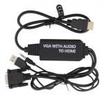 DELTACO sovitin VGA/ääni - HDMI, 1m, FHD, USB-virransyöttö, musta