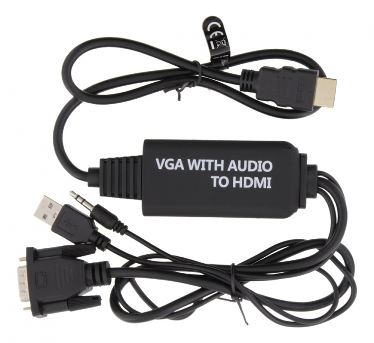 DELTACO sovitin VGA/ääni - HDMI, 1m, FHD, USB-virransyöttö, musta