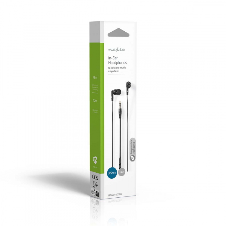 Nedis Langalliset Kuulokkeet | 3.5 mm | Kaapelin pituus: 1.20 m | Äänenvoimakkuuden Säätö | Musta
