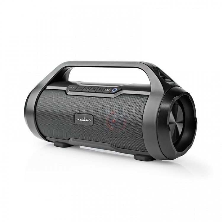 Nedis Bluetooth® Party Boombox | 6 tuntia | 2.0 | 80 W | Median toisto: AUX / Micro SD / USB | IPX5 | Linkitettävä | Kantokahva | Juhlavalot | Musta
