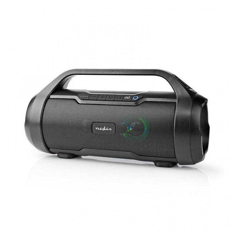 Nedis Bluetooth® Party Boombox | 6 tuntia | 2.0 | 80 W | Median toisto: AUX / Micro SD / USB | IPX5 | Linkitettävä | Kantokahva | Juhlavalot | Musta