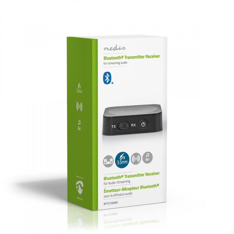 Nedis Bluetooth ® lähetin/vastaanotin | Tuloliitäntä: 1x AUX | Lähtöliitäntä: 1x AUX | SBC | Enintään 1 laite | Jopa 6 tuntia | Automaattinen virrankatkaisutoiminto | Musta