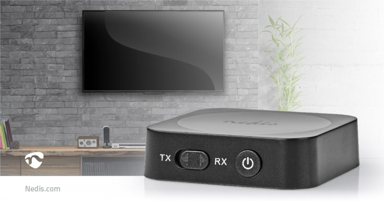 Nedis Bluetooth ® lähetin/vastaanotin | Tuloliitäntä: 1x AUX | Lähtöliitäntä: 1x AUX | SBC | Enintään 1 laite | Jopa 6 tuntia | Automaattinen virrankatkaisutoiminto | Musta