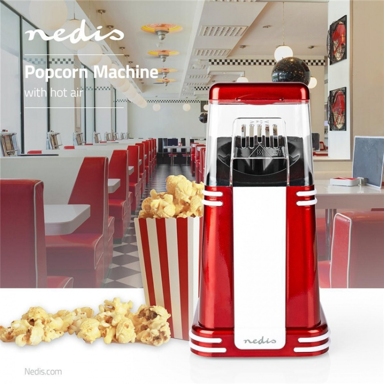 Nedis Popcornikone | 1200 W | 2 - 4 min | Punainen / Valkoinen