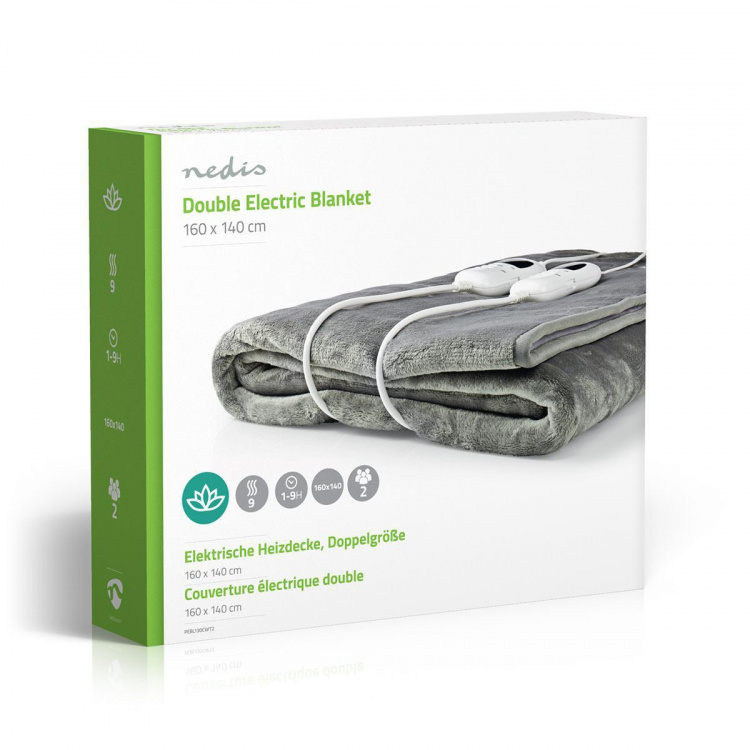 Nedis Sähköinen Peitto | Alushuopa | 2 Henkilöä | 160 x 140 cm | 9 Lämpöasetusta | 9 h | Pestävä | Ylikuumenemissuoja | Digitaalinen ohjaus | Fleece / Polyesteri Nedis Sähköinen Peitto | Alushuopa | 2 Henkilöä | 160 x 140 cm | 9 Lämpöasetusta | 9 h | Pestävä | Ylikuumenemissuoja | Digitaalinen ohjaus | Fleece / Polyesteri