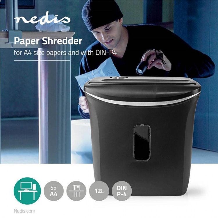 Nedis Paperisilppuri | Poikkileikkaus | 6x A4-sivuja | 12 l | Turvastandardi: DIN 4 | 300 W | Musta