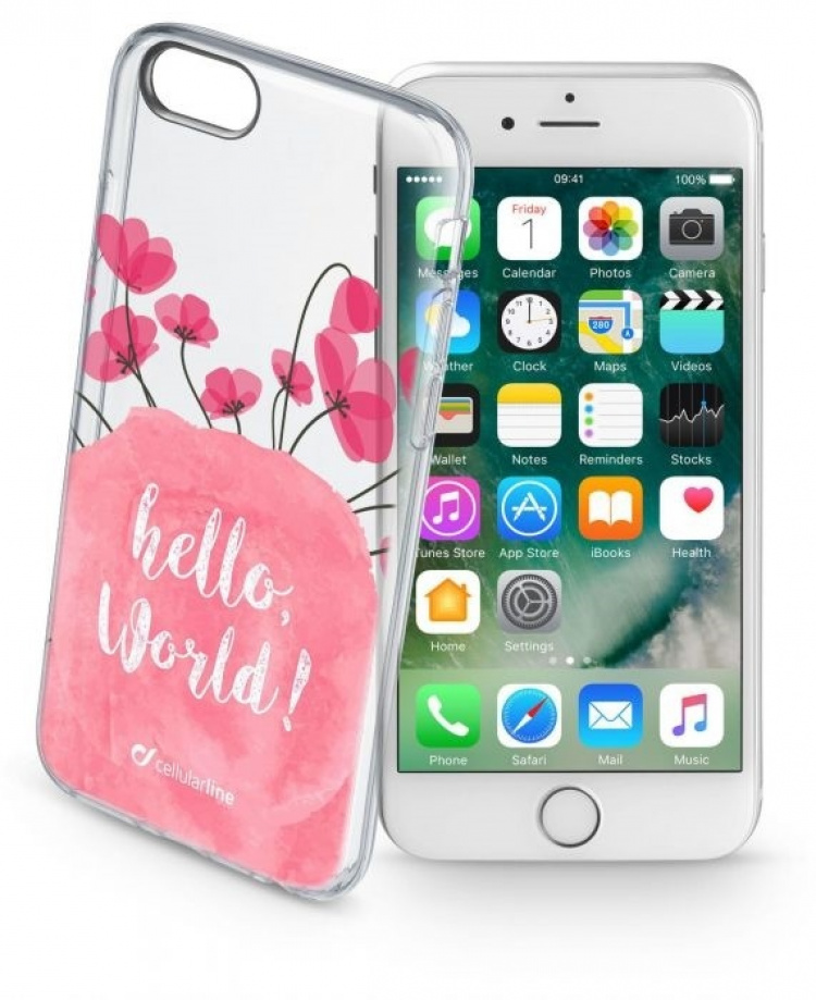 CellularLine Bloom, TPU-kuori iPhone 7/8/SE(2. sukupolvi), läpinäkyvä kukkien kanssa CellularLine Bloom, TPU-kuori iPhone 7/8/SE(2. sukupolvi), läpinäkyvä kukkien kanssa
