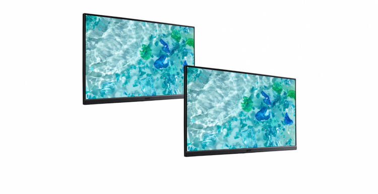 Kahden näytön pöytäteline ja kaksi Acer-näyttöä – Käytetty, Luokka C