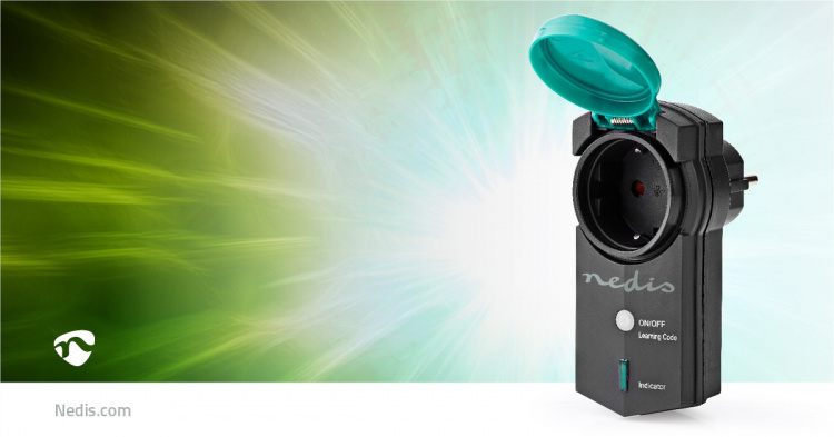 Nedis RF-Pistoke | Mesh / RF, frequency 433 Mhz | IP44 | 3680 W | Maadoitettu virtaliitin / Tyyppi F (CEE 7/7) | -20 - 50 °C | Musta / Vihreä