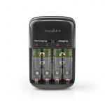 Nedis NiMH akkulaturi AA / AAA | 1.2 / 9 V DC | 0.5 A A | Trickle-lataus | Euro/Tyyppi C (CEE 7/16) | Akun tyyppi: AA / AAA / E-paristo | Musta