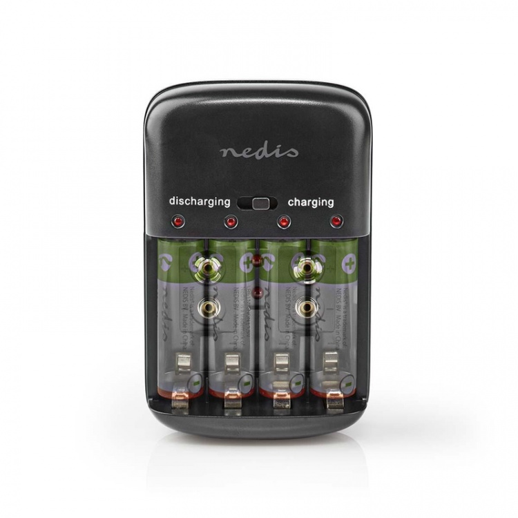 Nedis NiMH akkulaturi AA / AAA | 1.2 / 9 V DC | 0.5 A A | Trickle-lataus | Euro/Tyyppi C (CEE 7/16) | Akun tyyppi: AA / AAA / E-paristo | Musta