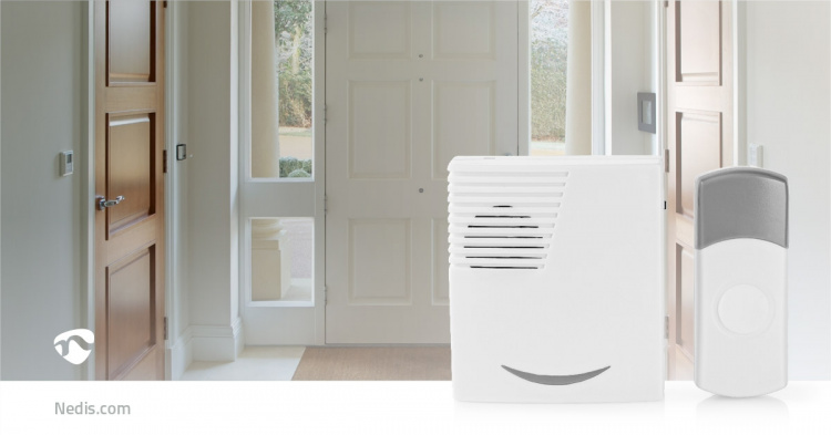 Nedis Langaton Ovikellosarja | Paristokäyttöinen | 3 V DC | 1x CR2032 | Äänenvoimakkuus: 80 dB | Signaalin kantama: 300 m | IP44 | 36 Melodiaa | 1 Vastaanotin | Harmaa / Valkoinen Nedis Langaton Ovikellosarja | Paristokäyttöinen | 3 V DC | 1x CR2032 | Äänenvoimakkuus: 80 dB | Signaalin kantama: 300 m | IP44 | 36 Melodiaa | 1 Vastaanotin | Harmaa / Valkoinen