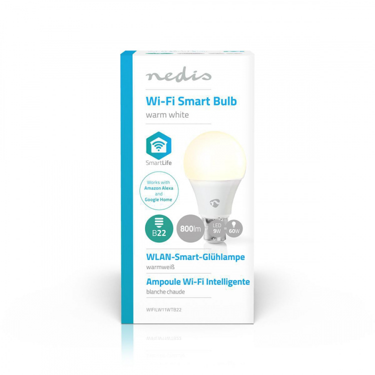 Nedis SmartLife LED-Lamppu | Wi-Fi | B22 | 800 lm | 9 W | Lämmin Valkoinen | 2700 K | Android™ / IOS | A60 | 1 kpl