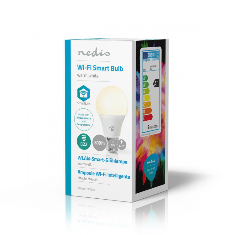 Nedis SmartLife LED-Lamppu | Wi-Fi | B22 | 800 lm | 9 W | Lämmin Valkoinen | 2700 K | Android™ / IOS | A60 | 1 kpl