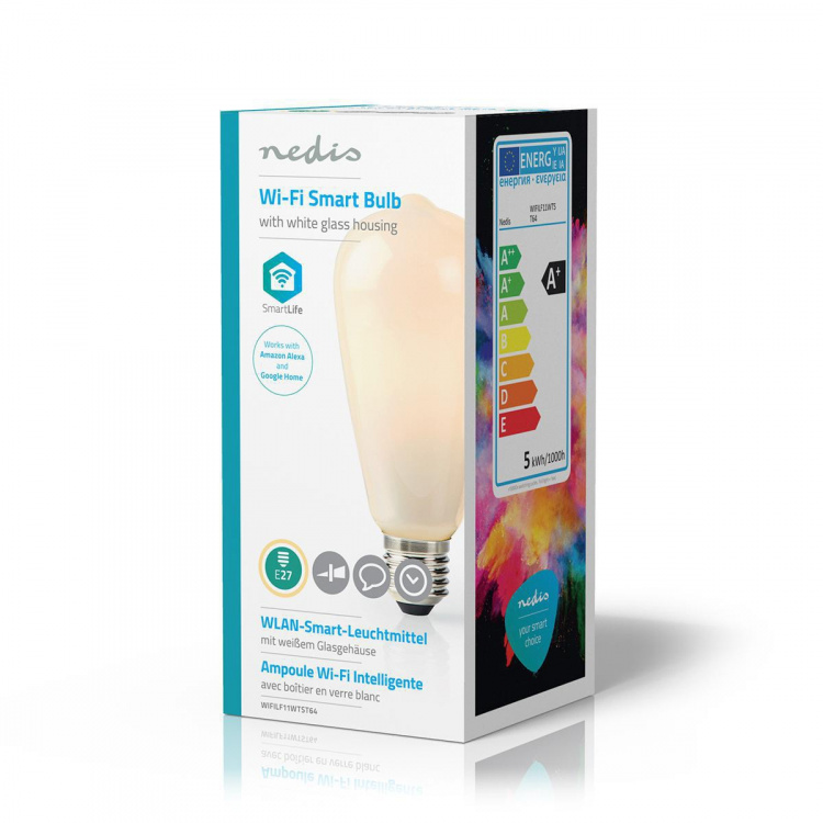 Nedis SmartLife LED Filamenttilamppu | E27 | 500 lm | 5 W | Lämmin Valkoinen | 2700 K | Lasi | Android™ / IOS | ST64 | 1 kpl