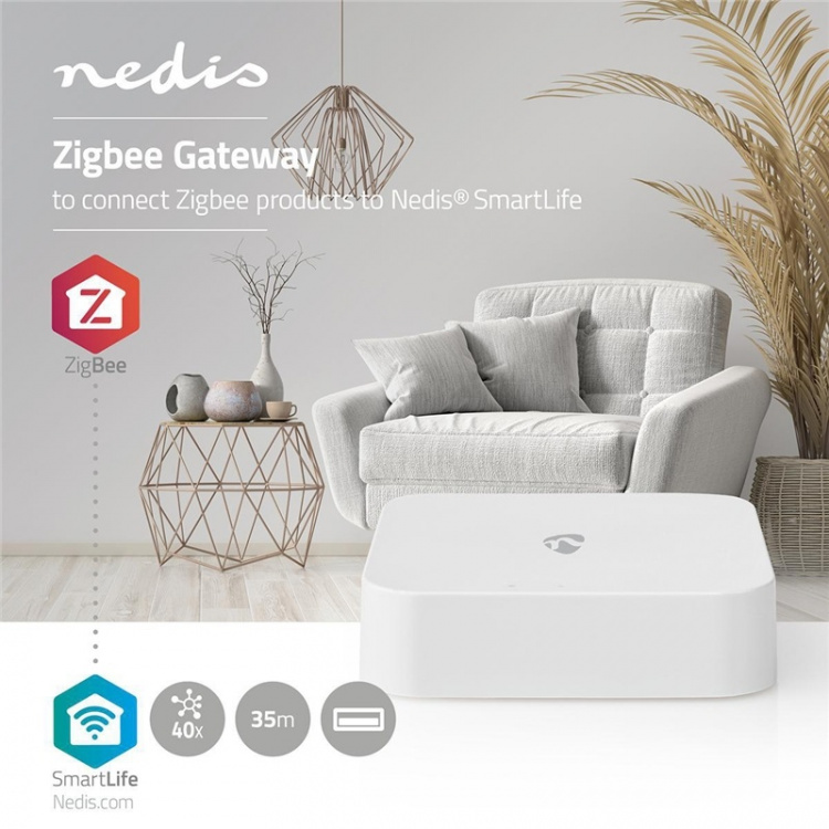 Nedis SmartLife Yhdyskäytävä | Zigbee 3.0 | 40 Laitetta | USB Virta | Android™ / IOS | Valkoinen
