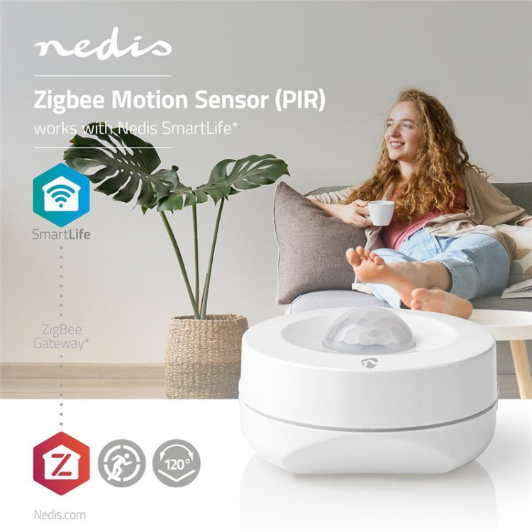 Nedis SmartLife Liiketunnistin | Zigbee 3.0 | Paristokäyttöinen | IP20 | Tunnistuskulma: 120 ° | Tunnistusalue: 5 m | Maks. akunkesto: 12 Kuukautta | Valkoinen