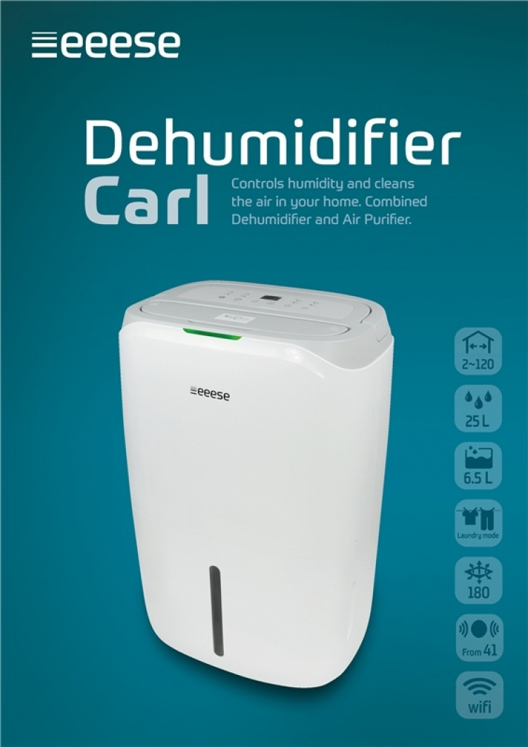 Carl - Avfuktare och luftrenare H11 HEPA-filter, 120m2, Wifi, 46 dB, timer, 2 hastigheter