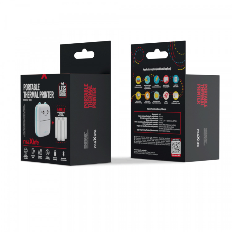 Maxlife MXTP-100 Lämpötulostin - kannettava minitulostin Bluetoothilla, sininen