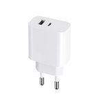 Maxlife MXTC-06 - PD QC seinälaturi 1x USB-C, 1x USB, 30W, valkoinen