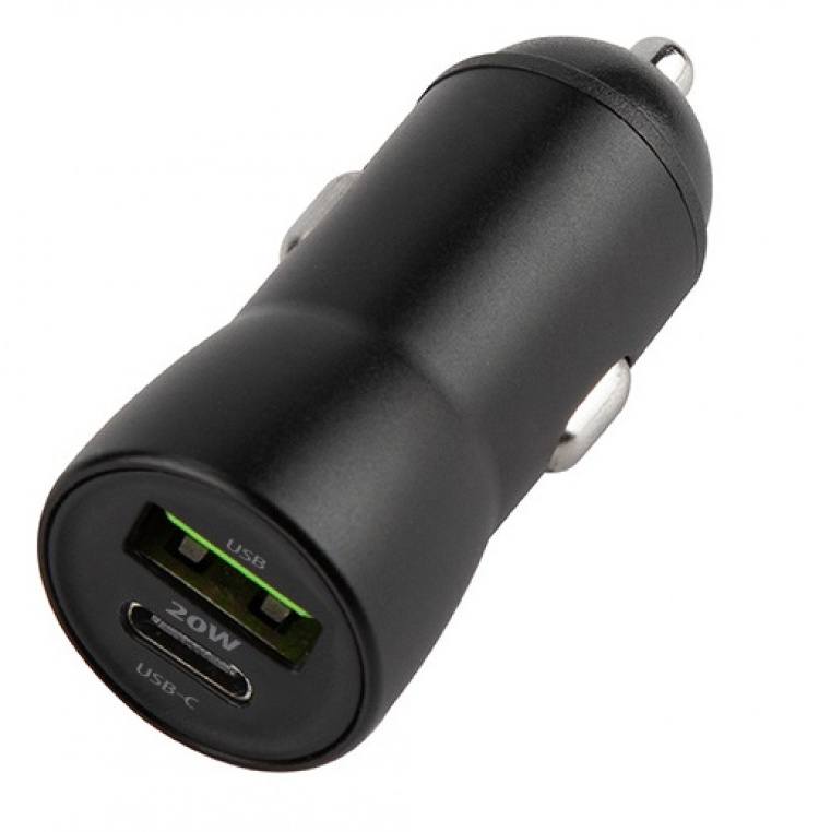 Maxlife MXCC-04 PD QC autolaturi 1x USB-C 1x USB 20W, musta